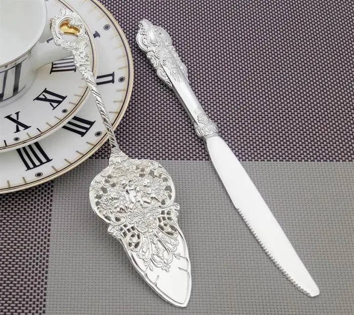 Conjuntos de utensílios de jantar 1pc elegante bolo de casamento pá de prata patula queijo faca de talheres de talheres de manutenção de manteiga ferramentas de panificação de festa decoração9010434