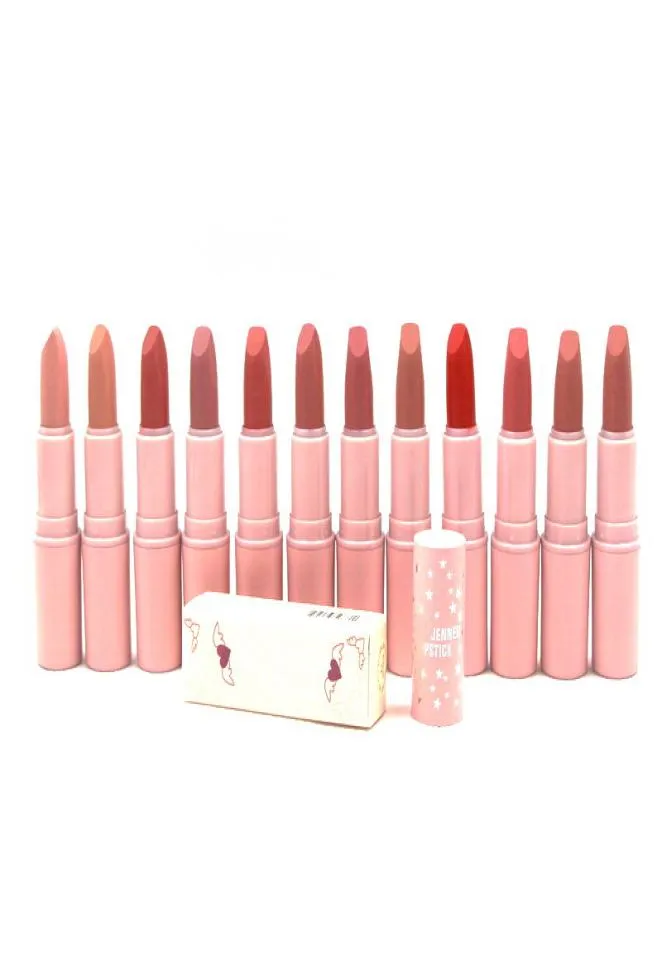 Jenner Lipstick Lippenstifte Matte Sexy Pink Tube gemakkelijk te dragen Long Last 12 Color hele make -up lipstick7205583