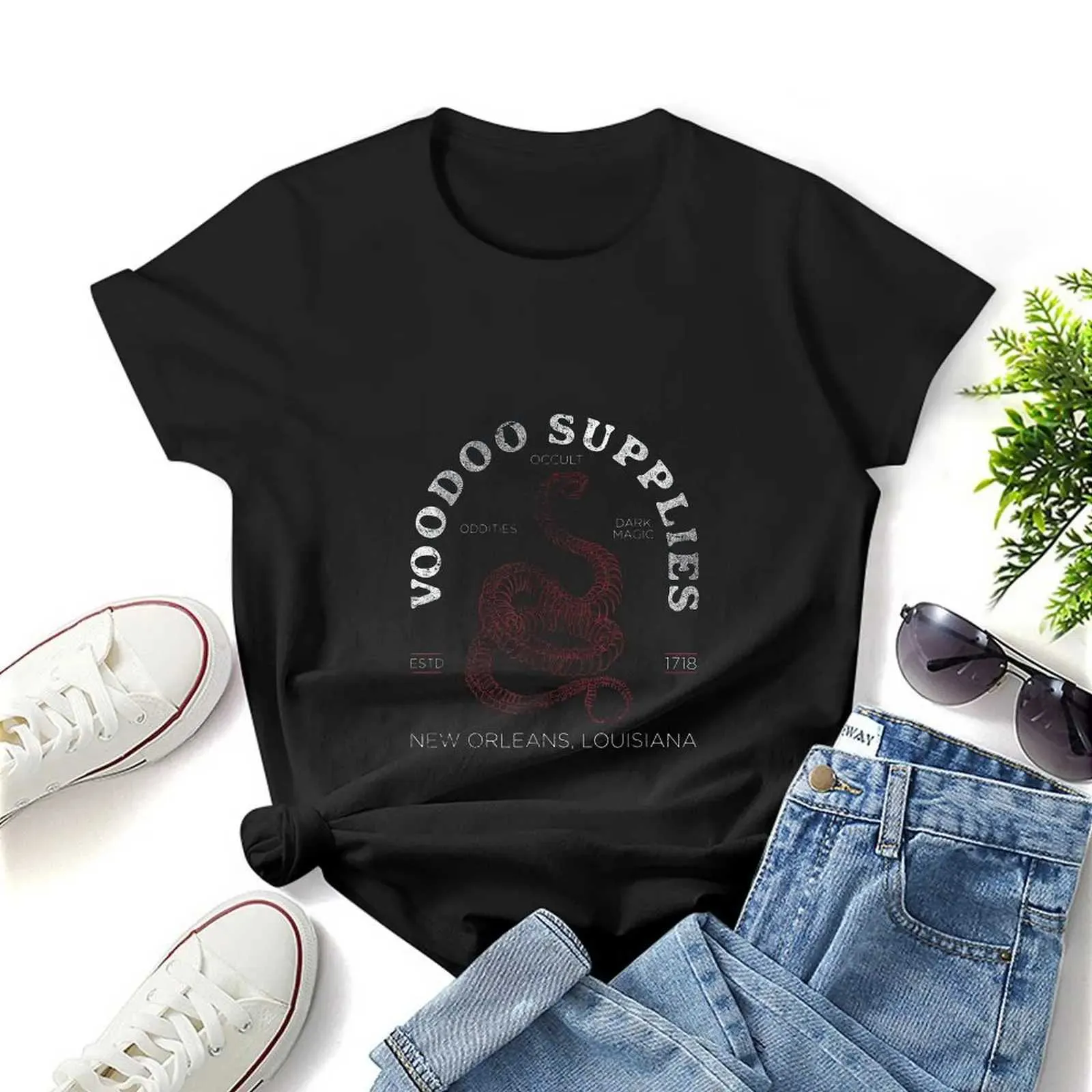 T-shirt pour femmes Supplies Voodoo Nouvelle-Orléans Louisiane Crpy Occult Lover Classic Femmes Shirt Casual Short Slve