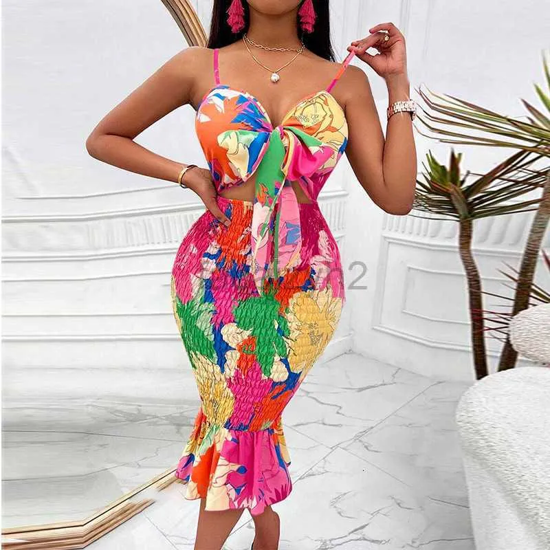 Повседневные платья дизайнерские платье 2024 летние женские сексуальные и элегантные цветочные печатные шлинг -пету