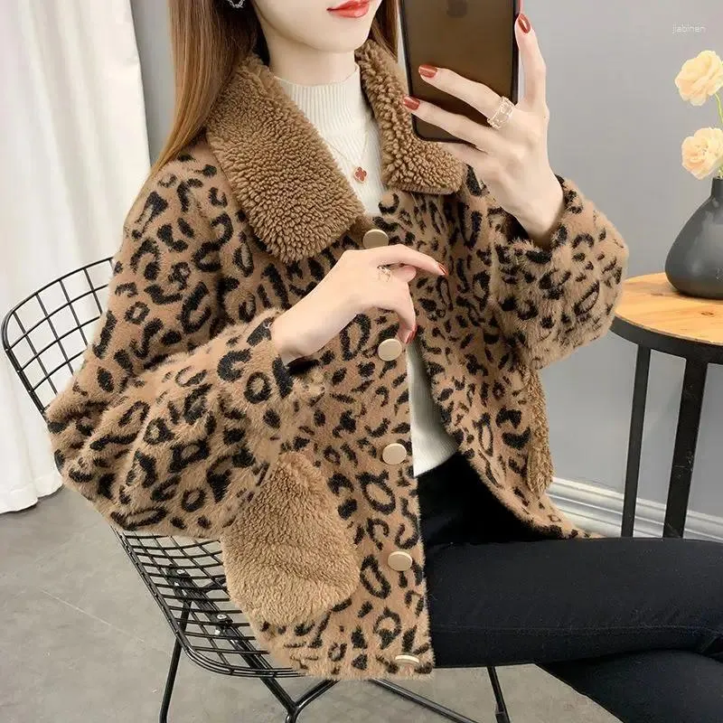 Magliette da donna imitazione inverno imitazione inverno in velluto cardigan da donna stampato leopardo maglione in lavo