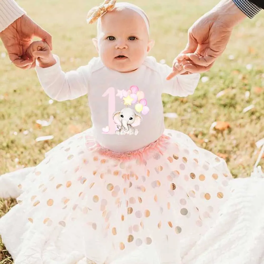 Mädchenkleider Baby Mädchen Erst Geburtstagskleid Elefant Print Mädchen Kleid Neugeborene Baby Mädchen Geburtstagskleid Geburtstag Party Kostumel2405