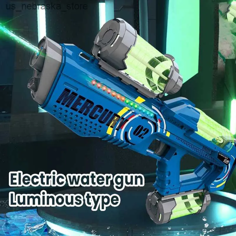 Sand Play Water Fun Summer 2024 fully automatic luminous water gun electric continuous shooting adult and childrens swimming pool toy Q240408