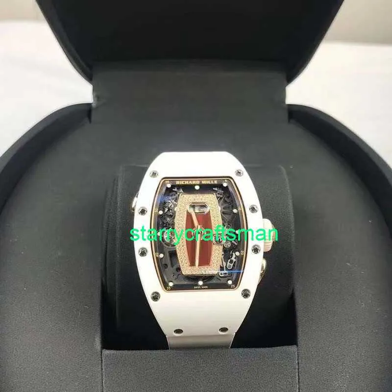 RM Luxury Watches Mechanical Watch Mills Women's Watch Series RM037 White Ceramic Red Lip Women's Watch Luxury Watch STLJ