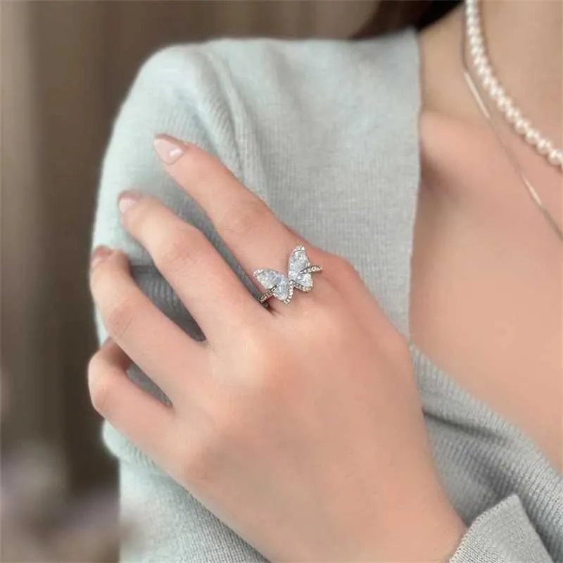 Charm Bracelets New Fashhion Blue Crystal Butterfly Pearl Bracelet Earrings Ring Necklace for Women Advanced Bilayer_voghion.com