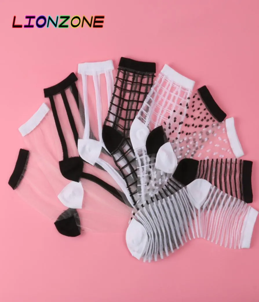 Lionzone 10pairslot en dentelle transparente Crystal Women chaussettes de style différent confort