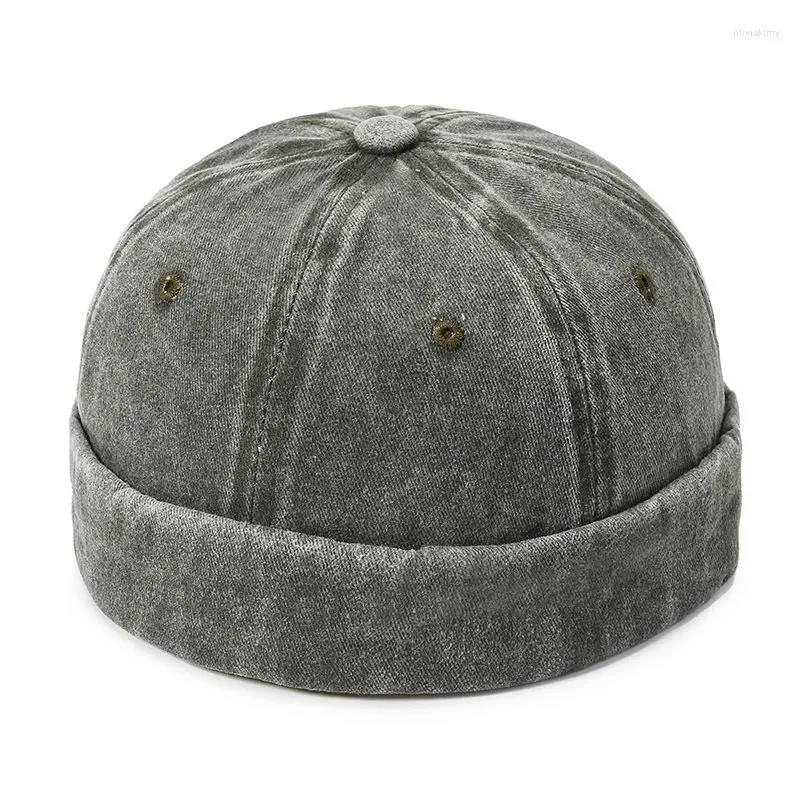 Berets Vintage Men Summer Cotton Brimless Skullies Cap Street Beanie Hat Portable Docker Hats Adjustable Literary Sailor