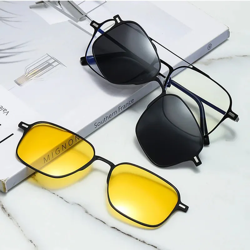 Ontwerp 3 in 1 magnetische clip op bril van hoge kwaliteit gepolariseerde zonnebrillen mannen vrouwen anti -brillengafas de sol 240418