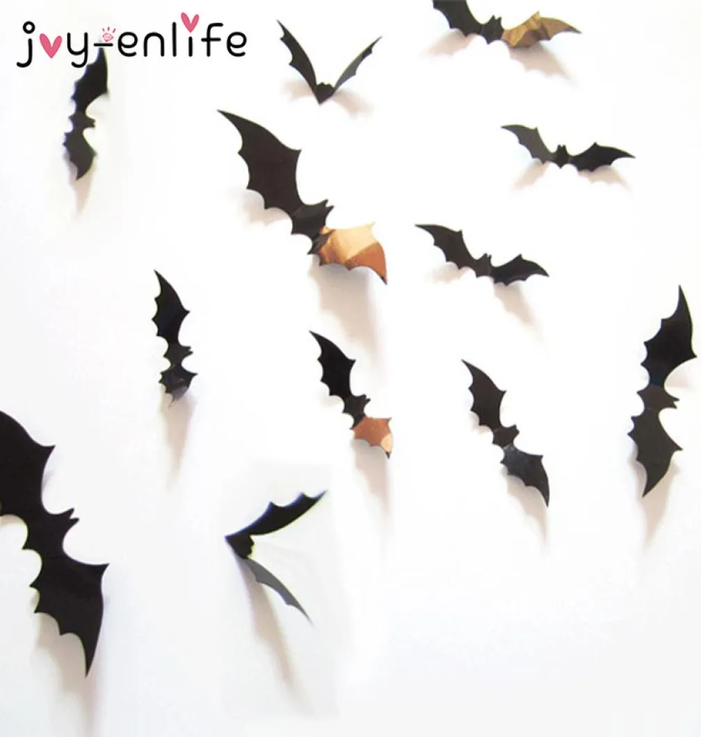 Décoration d'Halloween 12pcs 3d noir PVC Bat DIY DÉCOR MALLER Autocollant Halloween Party Decques effrayant la fête d'Halloween décoration2475443