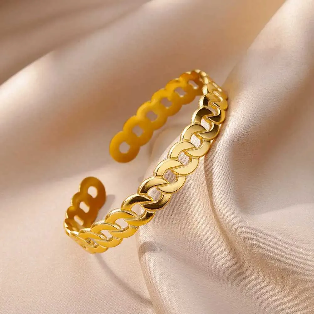Charm Armbanden Roestvrijstalen Bangle Armband voor Vrouwen Meisjes Vergulde Opening Band Bangles Bruiloft Esthetiek_voghion.com