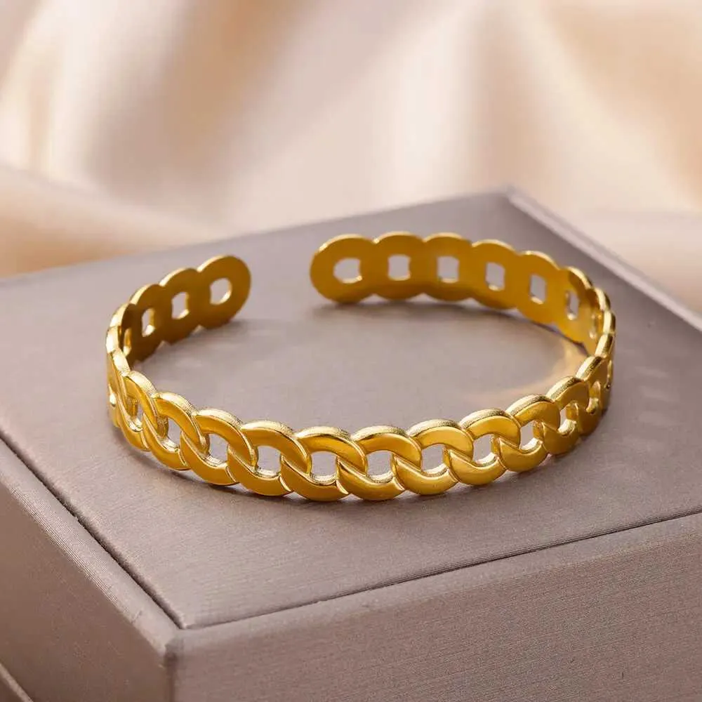 Charm Armbanden Roestvrijstalen Bangle Armband voor Vrouwen Meisjes Vergulde Opening Band Bangles Bruiloft Esthetiek_voghion.com