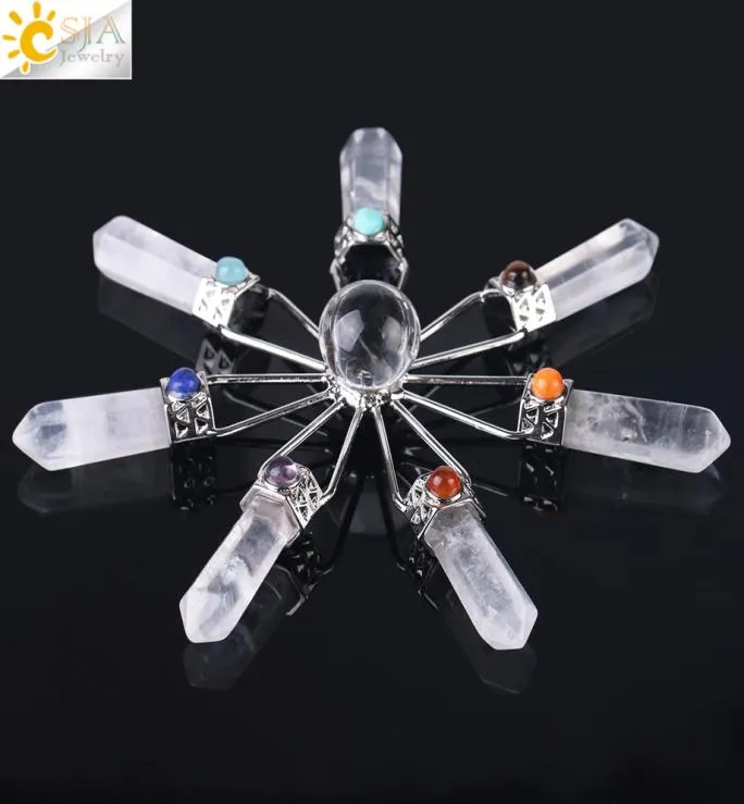 CSJA 7 İyileşme Noktası Enerji Jeneratörü Beyaz Gül Kuvars Ametist Obsidiyen Doğal Taş Reiki Kristal Top Pendulum Chakra Bead JE4362631