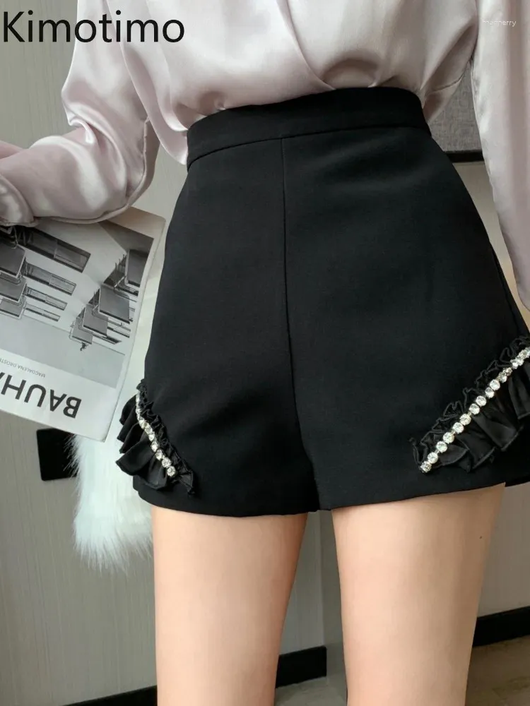 Short féminin kimotimo noirs femmes diamants sexy épissés pantalons courts à volants à volants