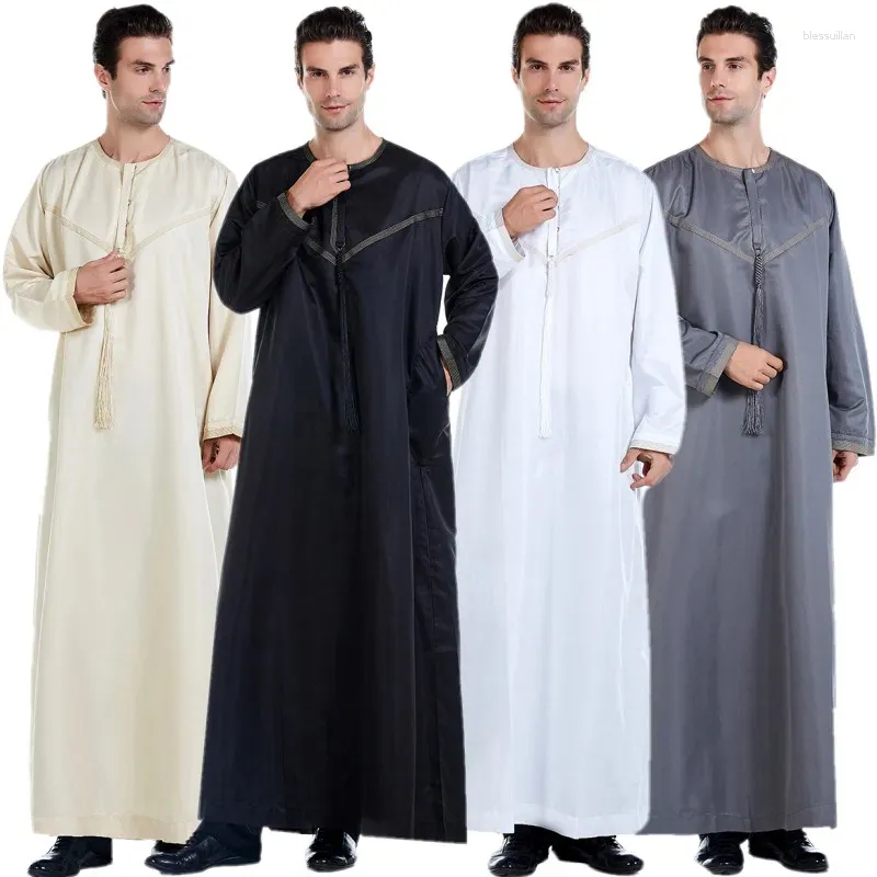 Etniska kläder arabiska casual mantel islamiska män kaftan ramadan eid muslimska man knappar klänning Jubba Thobe Dubai Abaya Turkiet Caftan Mellanöstern