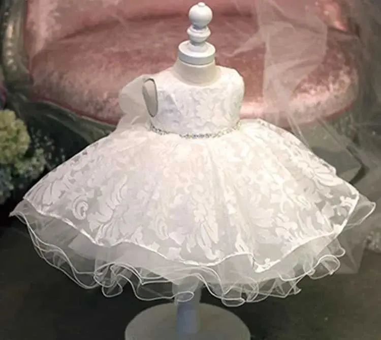 Kleider taufen hochwertige weiße Baby-Mädchen Glitz Chiffon Baptist Kleid 3-jährige Mädchen Erst Geburtstag Cradle Q2405071