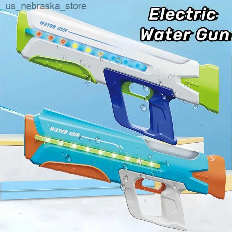 Sand Play Water Fun Electric Water Gun avec les lumières LED Aspiration automatique et forte pulvérisation de grande capacité Piscine d'été Place Outdoor Party Toy Cadeaux Q240408