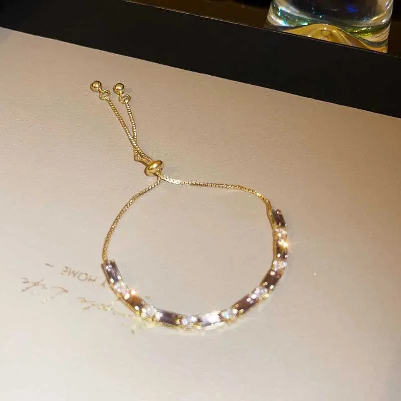 Adjustable Coloured Zircon Bangle Bracelet For Women Korean Style_voghion.com