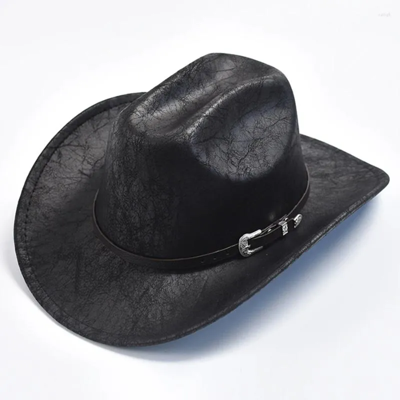 Berets Faux Leder Western Cowboyhut für Männer Vintage Gentleman Panama Cowgirl Sombrero Hombre