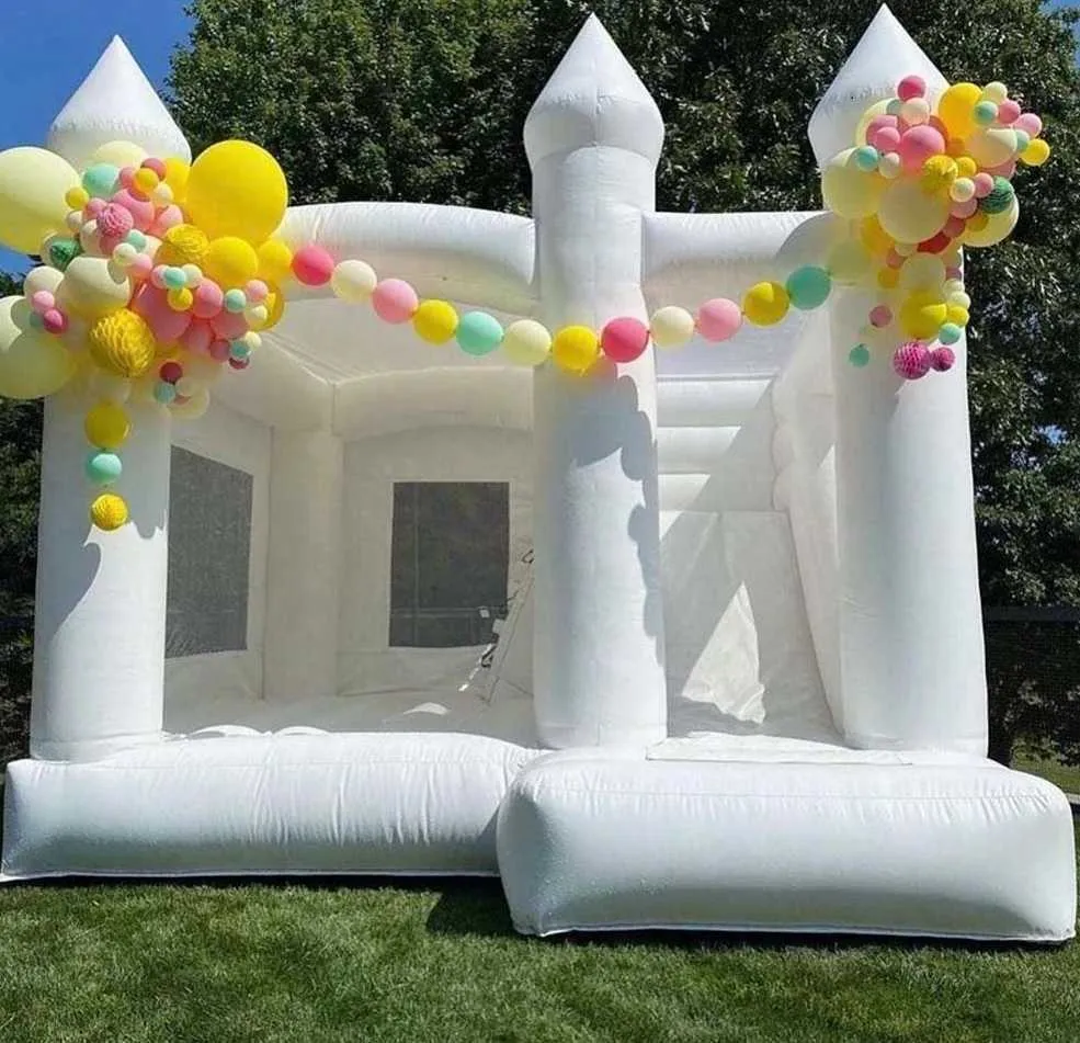 Jumper à la maison de rebond blanc complet Mariage gonflable gonflable avec le château de château de château et le videur d'air Bouncer saut pour les enfants adultes inclus un navire sans ventilation