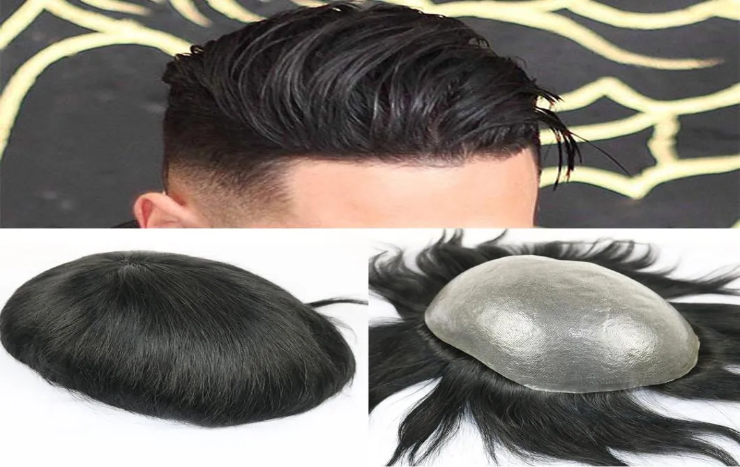 Full PU Men toupee Durable 006008mm Skin Natural looking Remy Hair Men wig Human Hair Full PU Replacements Toupee4526062