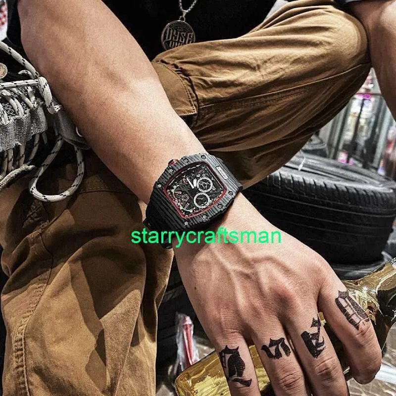 RM Luxury Watches Механические часовые часовые мельницы Hollow Mens Watch Mens Mechanical Trend Watch Women и Mens Wordhole Концепция Miller Watch Mens P55 Black Shell ST9U