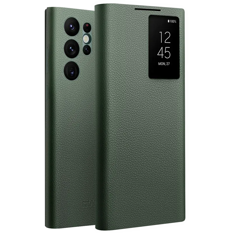 Случаи Qialino Подлинная кожа Smart S23 Case для Samsung Galaxy S22 S22+ S22 Ultra Light Phone Cope с Smart View Case для S23ultra