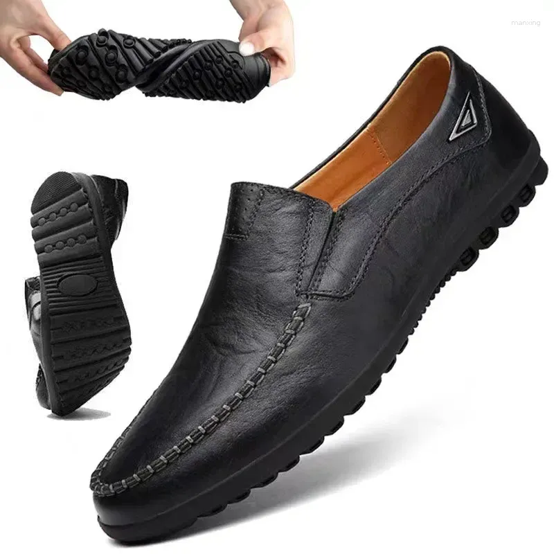 Chaussures décontractées en cuir véritable mocassins masculins moccasin hremptable Slip-On Noir Drive XL 38-47