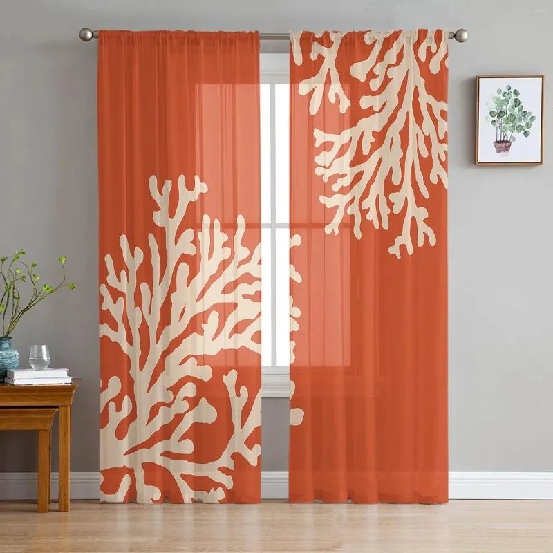 Gordijn koraal oranje tule gordijnen voor woonkamer slaapkamer keukendecoratie chiffon raambehandelingen voile sheer