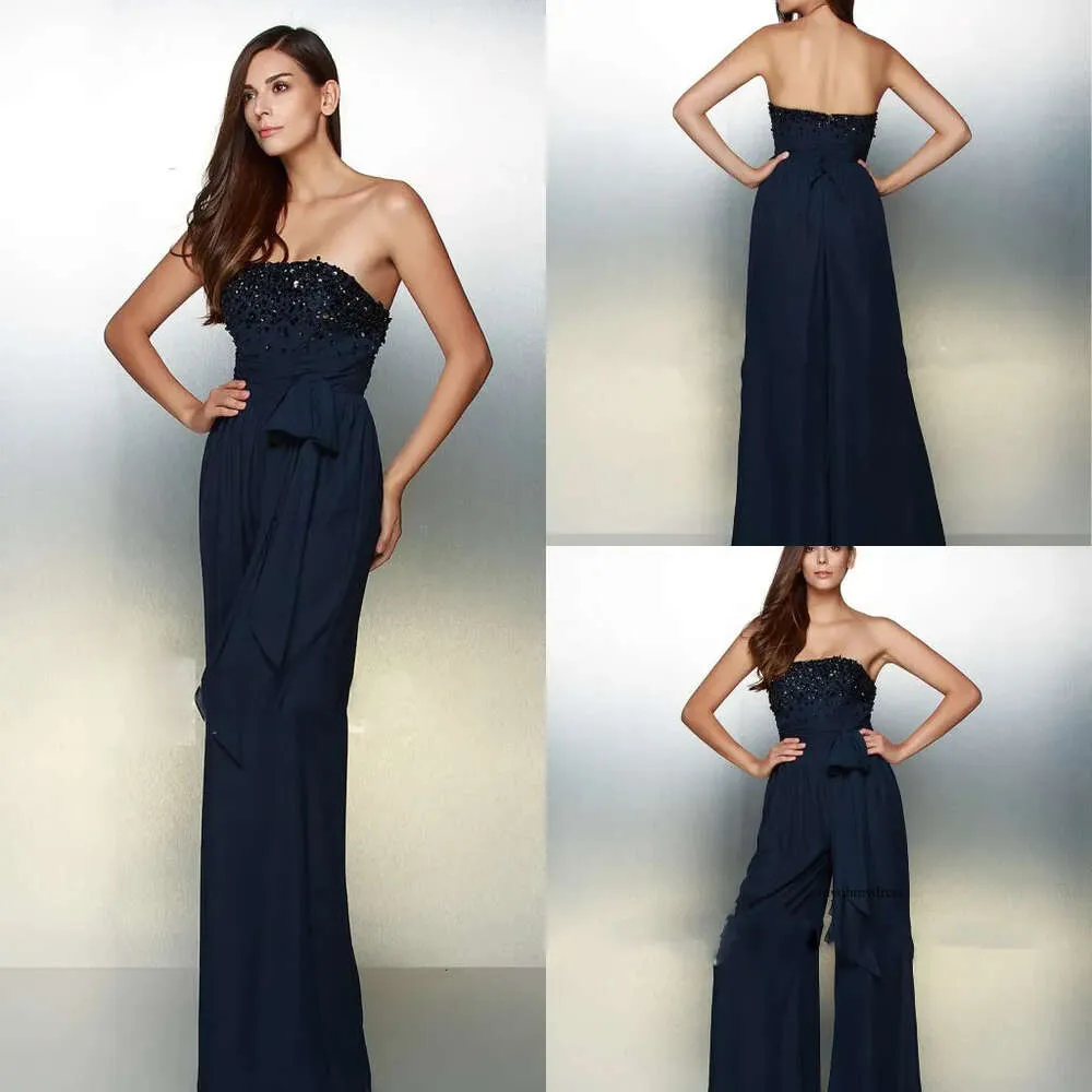 2020 bescheiden jumpsuits strapless mouwloze backless a line avond kristallen pailletten strik sjerp formele jurken vegen trein feestjurken 0508