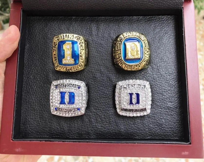 Duke Blue 4pcs Devils National Team Ring With Wood Box Set Men Fan Souvenir Gift Whole 2019 Drop 7933833