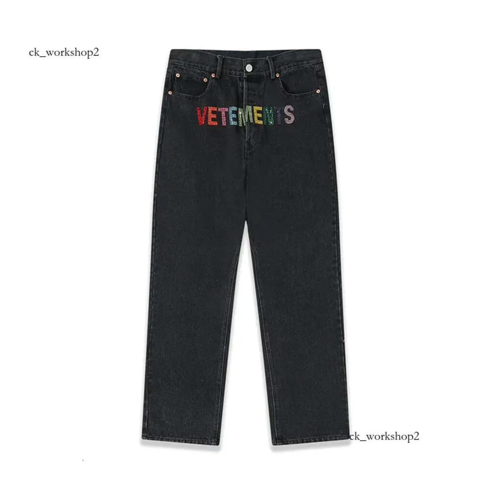 Vetements Jeans Vetements Männer Jeans Real S hochqualitativen Männer Frauen Überlösen Designer Jeans Fashion Hosen gestickt mit geschriebener gelegentlicher gerade Beinhose 219