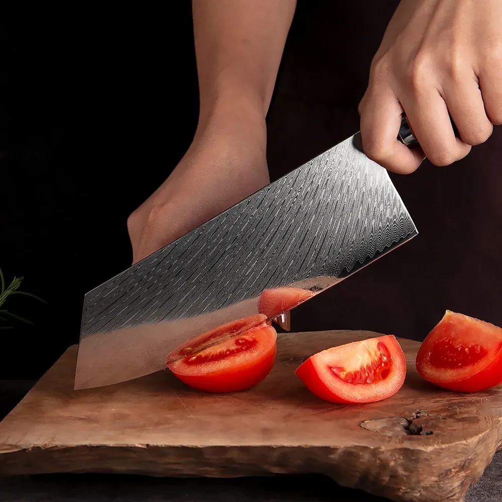 Cleaver Knife 7-inch Meat Vegetable Knife Japanese VG10 Steel Core Damascus Kitchen Chopping Knife Ergonomic Full Tang Handle