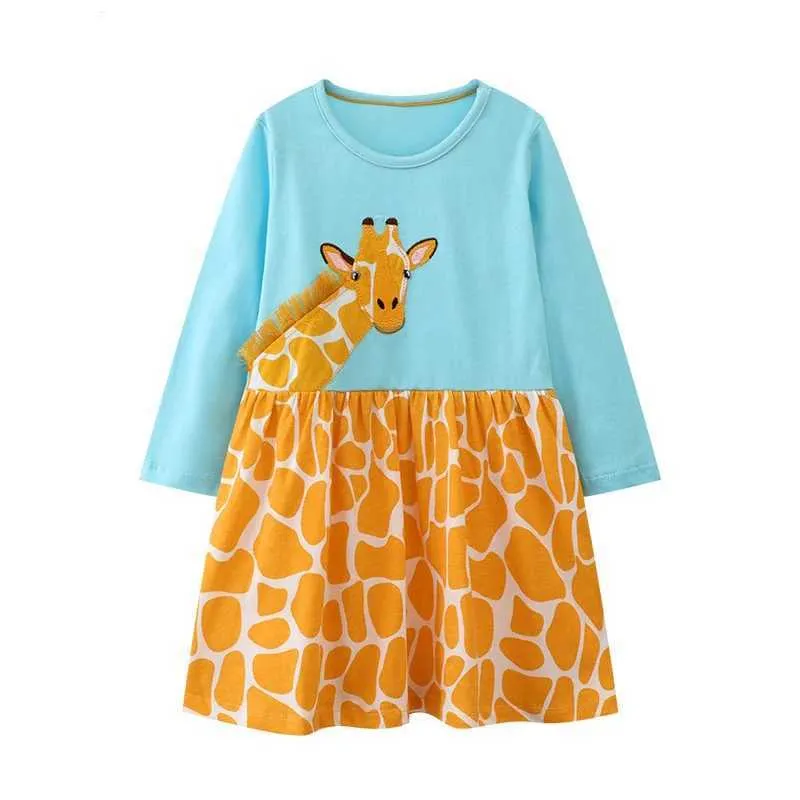 Robes de fille sautant les compteurs 2-7t princesse filles robes giraffe broderie long manche de bébé filles vestiges