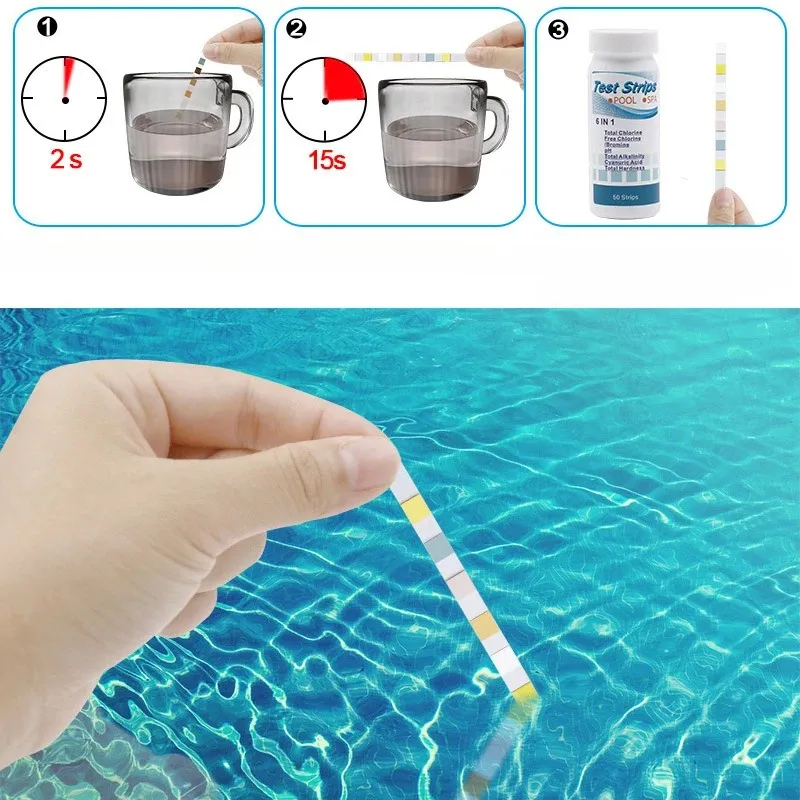 7 in 1 strisce di prova acquario /serbatoio di pesce /piscina /spa di qualità dell'acqua da 50 pezzi 100 pezzi cloro /pH /bromo misura carta