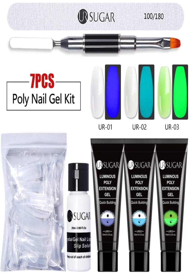 Роскошный ур сахар 7pcsset Poly Nail Gel Kit Kit Extension Gel Kit