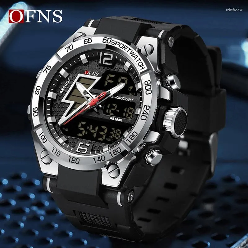 Нарученные часы OFNS Top Dual -Display Watches Мужчины водонепроницаемые светодиодные электронные электронные будильники Quartz Clock