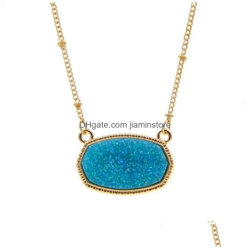 Pendant Necklaces Resin Oval Druzy Necklace Gold Color Chain Drusy Hexagon Style Luxury Designer Brand Fashion Jewelry For Drop Deli D Dhu37