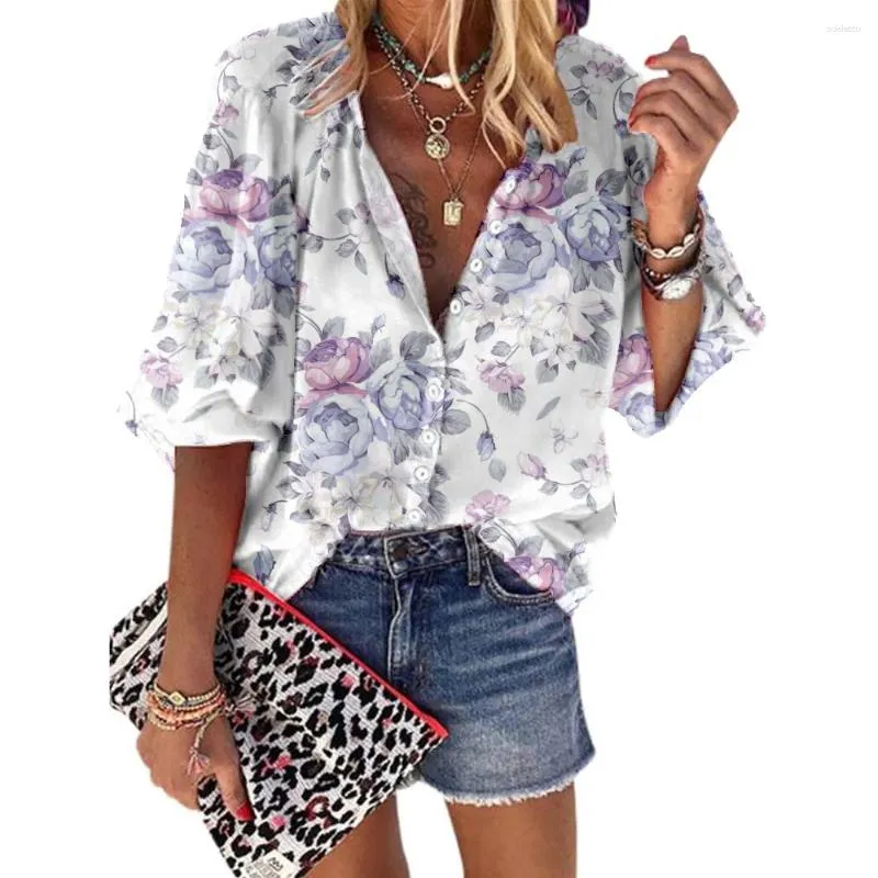 Damesblouses lente zomer bloemenprint shirts mode vintage dames kantoor blouse losse casual tops vestiging vakantiekleding elegant