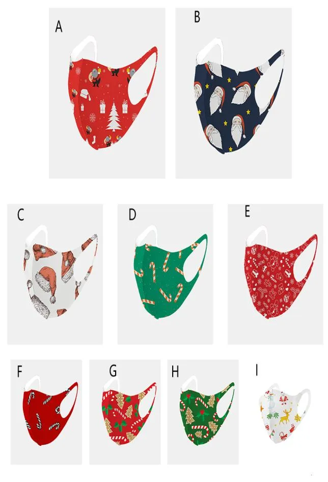 Christmas Face Mask Fashion Santa Claus Printing Ice Silk Cotton Protective Dammtät tvättbar återanvändbar Xmas munmasker5785725