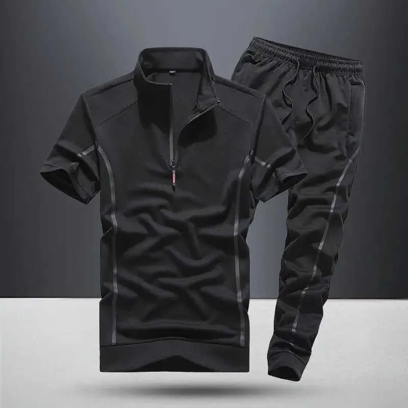 Men's Tracksuits Mens Summer Summer Short Set Zipper Casual Sportswear Sportswear Duas peças Defleto contrastante confortável setl2405