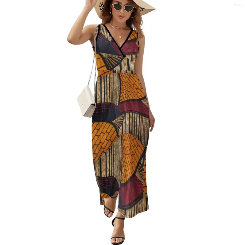Robes décontractées et robe sans manche imprimé en cire africaine chaude femme Summer Women's 2024