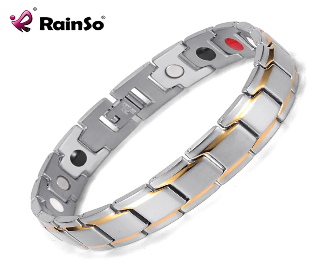 Rainso também aço inoxidável BIO ENERGIA BRACELETA DE MATÃO DE VIBRIMENTAÇÃO DE SABILHA DE PLAGELA MAGNÉTICA BRACELES DE JOIXAS HOLOGRAMA PRESTRAÇÃO8849217