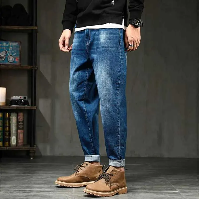 Plus Size 48 Mens Plus Size Harem Pants Spring Autumn Elastic Stretch Loose Denim Jeans Hombre Harajuku Baggy Men Jeans