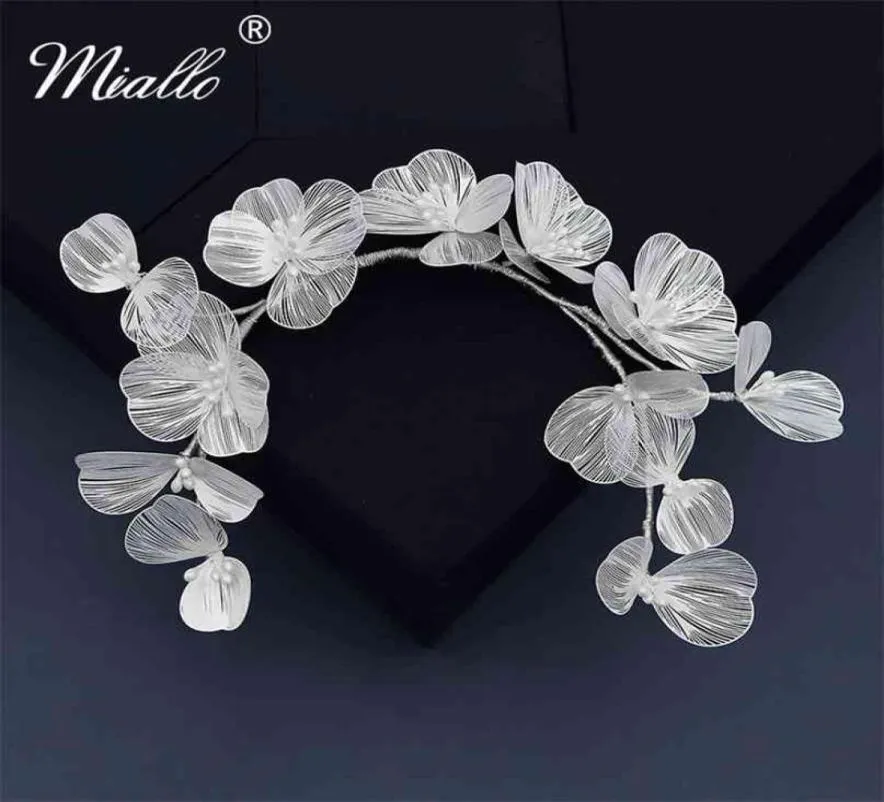 Miallo Bridal Wedding Headband Flower Pearl Hair Accessories for Women Jewelry Party Bride Headpiece Bridesmaid Gift 2107078829989