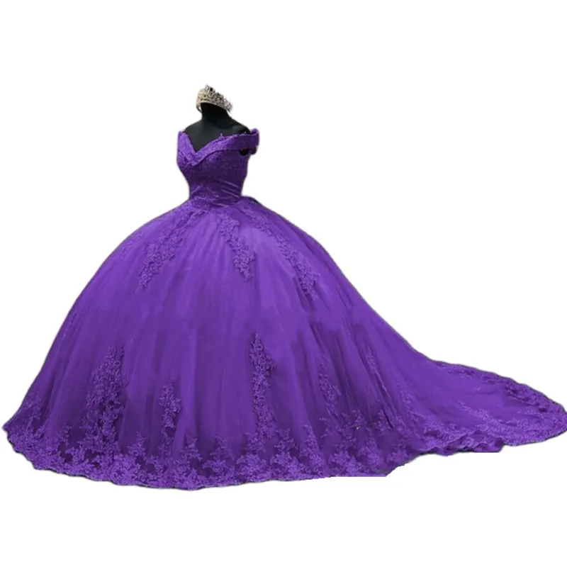 Purple Ball Gown Quinceanera Dress Lace Appliqus Off Shoulder Lace-up  Corset Sweet 16 Prom Court Train from Dhgate Quinceanera Dresses - price  181.33
