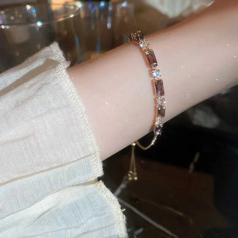 Adjustable Coloured Zircon Bangle Bracelet For Women Korean Style_voghion.com