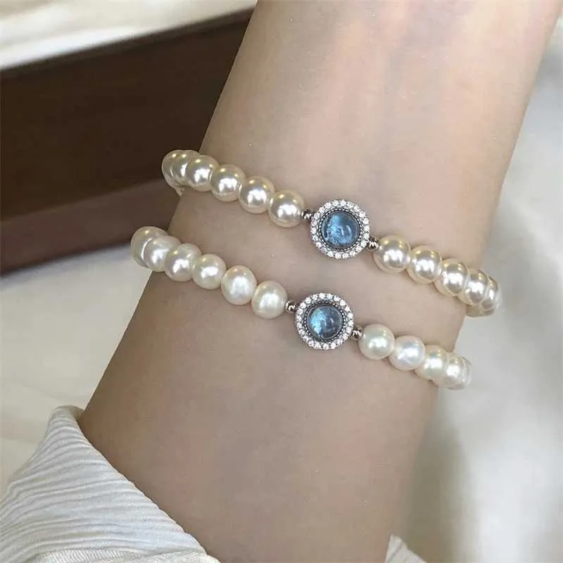 Bangle Elegant Aquamarine Gemstone Zircon for Women Round Sier Color Rhinestone Pearl Bracelets Wedding Jewelry Gift_ipsvogv.com