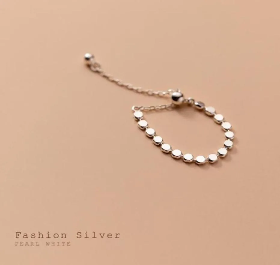 Clusterringe Solid 925 Sterling Silber für Frauen Teen Girls Flat Perlen Ketten Einstellbare koreanische Mode minimalistischer Schmuck 7446933