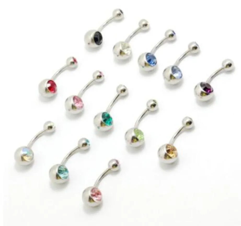 100pcs Mix Color Stahlkristall Strass doppelte Edelstein Bauchnabel Navelstange Piercing Mode Body Jewelry7645151