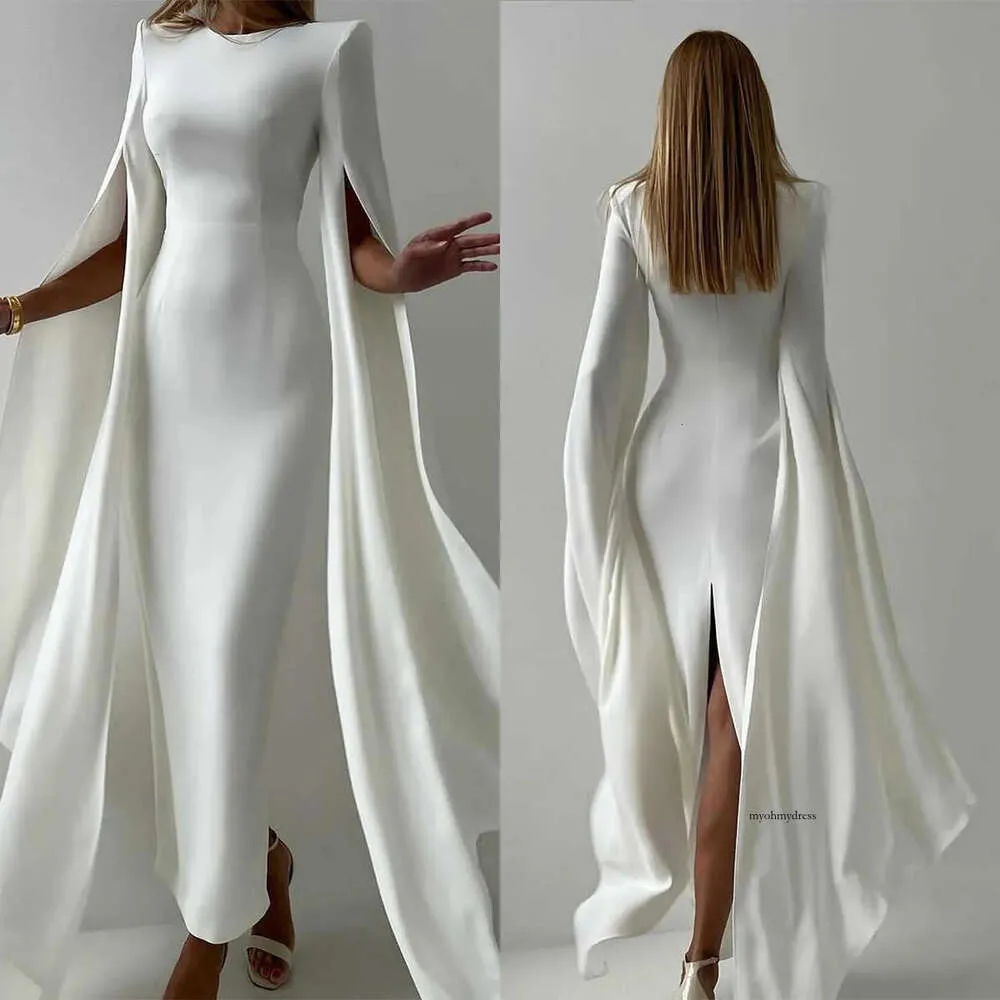 Unik sjöjungfrun prom långärmad täckt design fairy ankel längd front split kändis aftonklänningar plus storlek skräddarsydd l24473 0508